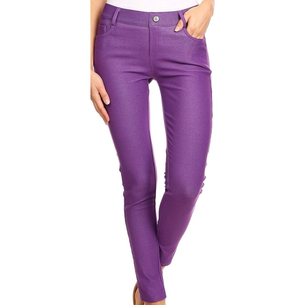 YELETE Purple Stretch Jeggings M – Spring Skinny Pull-On Pants w/ Pockets